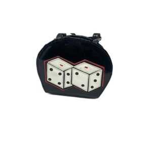 VTG Cookie Puss 90s Dice Round Patent Leather Rockabilly VLV Purse Black